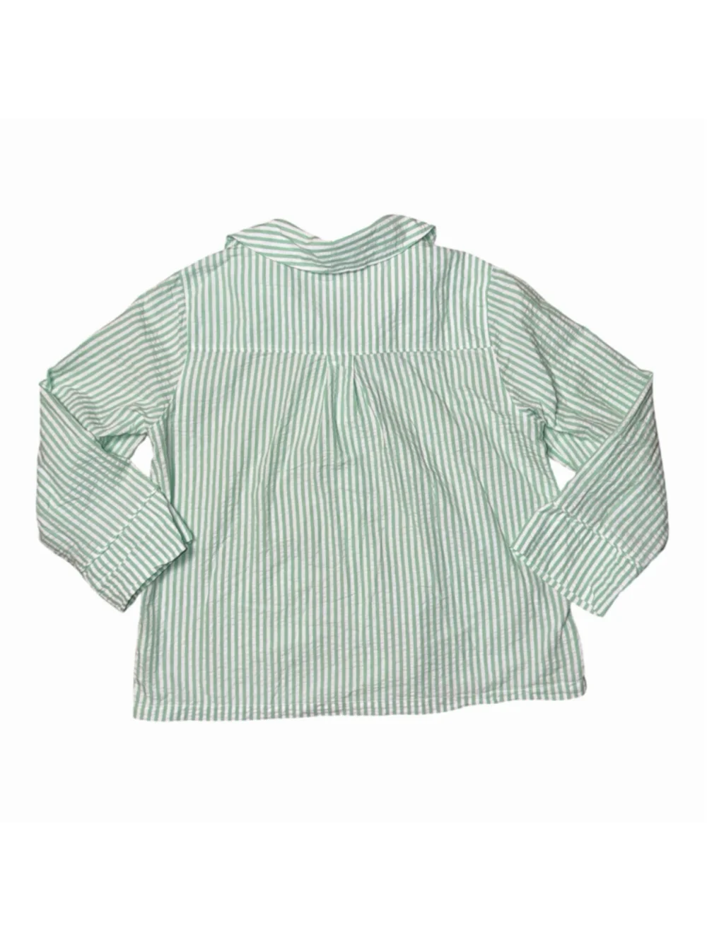 Lake Pajamas Small Green White Check Seersucker 3/4 Sleeve Button Down TOP ONLY